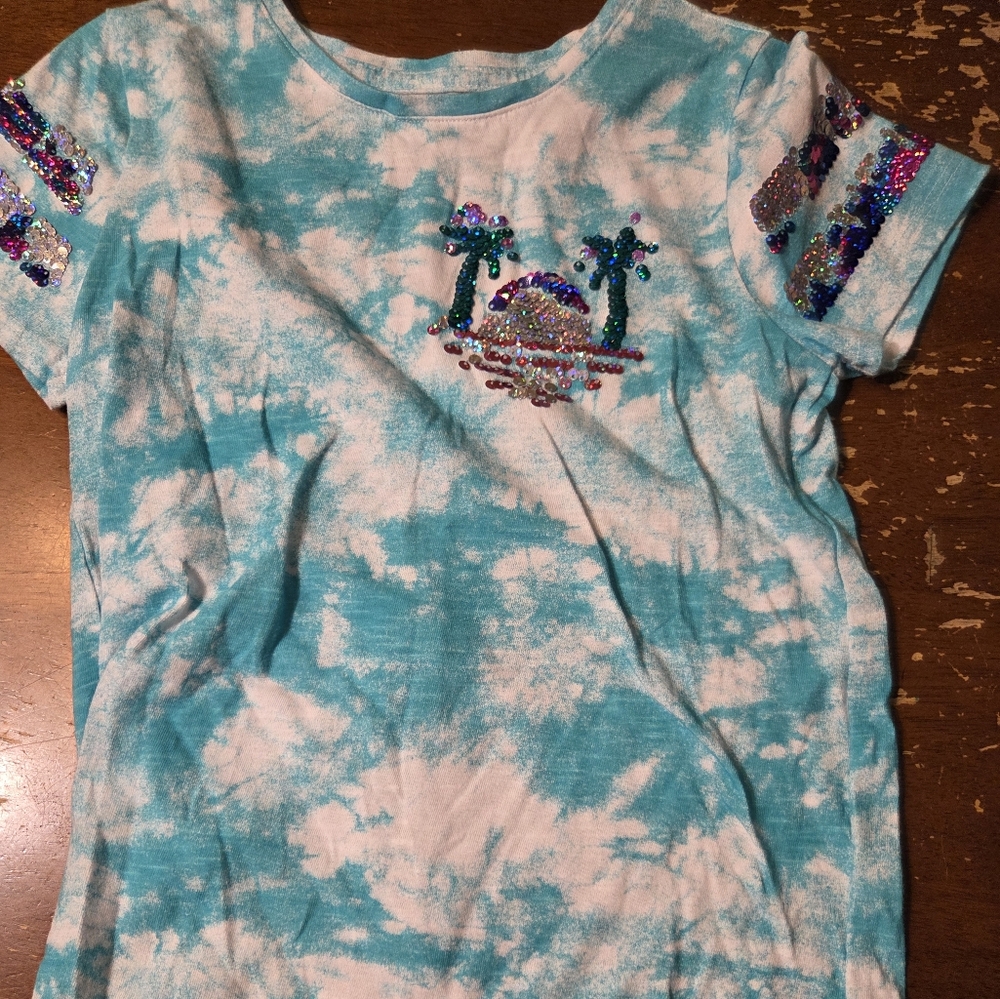 Blue Tie-Dye Kids Shirt with Sequin Design